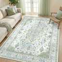 RELEANY Washable Area Rug, 5'x8', Green/White/Blue