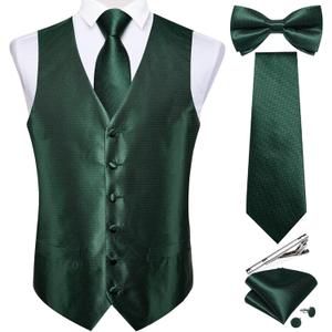 DiBanGu Men's Silk Paisley Vest and Necktie Pre-tied Bow Tie Formal Waistcoat for Wedding Party, Size:S