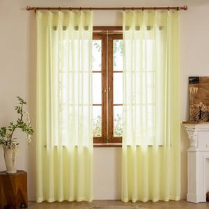 Pinch Pleated Sheer Curtains 96 Inch Length 2 Panels Set, Semi Voile Sheer Curtains for Bedroom Living Room Pinch Pleated Soft Touch Light Filtering Drapes(Light Yellow, 42 W x 96 L, 2 Panels)