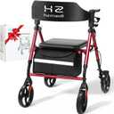 Walkers for Seniors with Seat, Foldable Rollator Walker with Seat, Lightweight Medical Rolling Walker, Dual Height Adjustment, 8" Big Wheels for All Terrain, Ergonomic Arc Seat and Brakes (Red)
