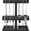 ProCase Watch Holder Stand for Men, Fathers Day Gift for Dad Father Husband Boyfriend, Wood Jewelry Display Rack, Necklace Hanger Organizer for Chains Bracelets Rings -Black