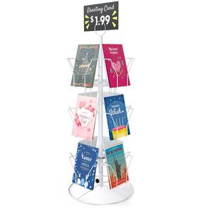 Greeting Card Display Stand Rotating Rack Holder, for Postcard Sticker Retail, Metal White