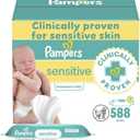 Pampers Baby Wipes Sensitive, Water Based Wipes, Hypoallergenic and Unscented for Babies, 588 Wipes Total (7 Refill Packs)