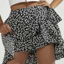 YHYJMY Summer Skirts for Women High Waist Side Tie Wrap Skirt Boho Drawstring Flowy Floral Mini Skorts for Holiday (Black, L)