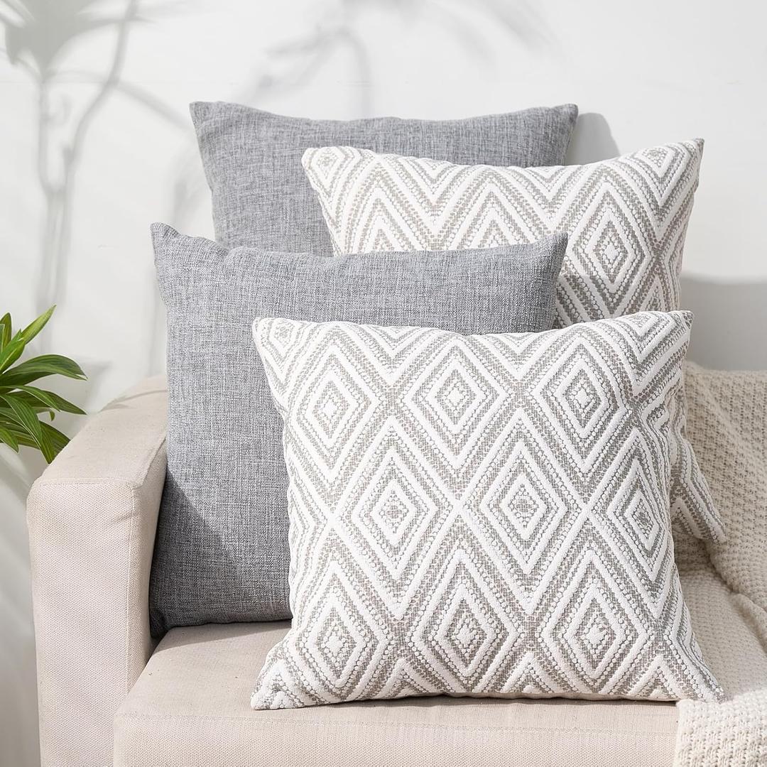 Hpuk Decorative Pillow Covers Couch Pillow Covers Throw Pillow Covers for Couch, Sofa, Bed, 17x17 Inch Set of 4 Polyester Farmhouse Pillow Covers, Grey
