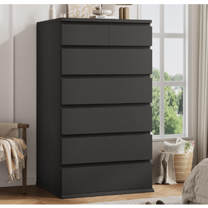 Black Tall 7 Drawer Dresser for Bedroom, Modern Wood Closet Dressers & Chests of Drawers with Jewelry Storage, 23.6" L*15.8" W*47.5" H in Large Vertical Dresser for Bedroom, Living Room, Nursery