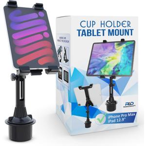 Randconcept - Cup Holder Tablet Mount for Car and Truck Tablet Holder with Heavy Duty Cup Holder Base, Compatible with 4.7-12.9 inch iPad pro iPad mini ipad 9th gen