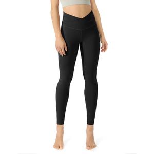 ODODOS Women's Cross Waist Yoga Leggings with Inner Pocket, 23"/25"/28" Gathered Crossover Workout Yoga Pants (Black) 
X-Small