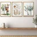 3Pcs Green Botanical Kitchen Wall Art Boho Farmhouse Wall Decor Unframed