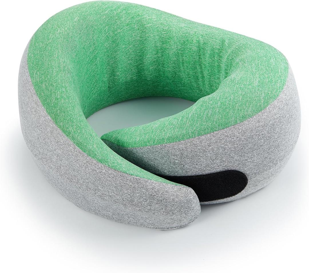 Travel Neck Pillow for Airplanes, Premium Memory Foam Neck Pillow with Ergonomic 360 Support, Travel Essentials for Plane, Car, Train and Home, Light Green (Medium)
