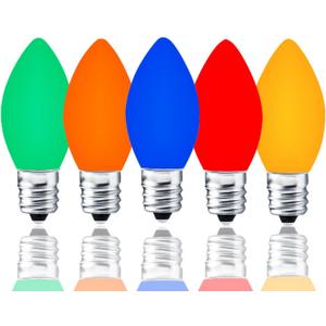 25 Pack C7 Multicolor LED Replaceable Bulbs  Dimmable Multicolor LED Christmas Lights Bulbs, 0.72W Indoor Outdoor Bulbs, Night Light, C7/E12, IP:65 (Smooth)