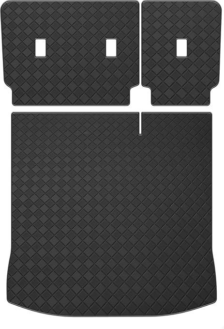 Trunk Mat & Backrest Mat for 2020-2025 Ford Explorer 6&7 Seats - Custom Fit PU Leather Cargo Liner and Rear Backrest Protector - All Weather Anti-Slip Waterproof Cargo Mats (Black Diamond