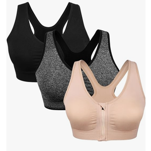 Women's Zip Front Sports Bra Wireless Post-Surgery Bra Active Yoga Sports Bras, XL