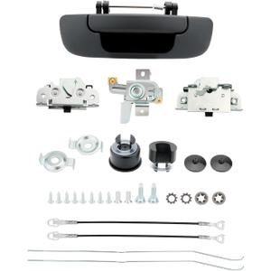 Tailgate Handle Latch Rebuild Kit, Compatible with 2002-2008 Dodge Ram 1500, 2003-2009 Ram 2500, 03-09 Ram 3500, OE# 80165, 55276237AA, CH1915110, Tail Gate Handle Bezel Lock Release Latch Cables Rods