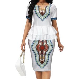 VisiChenup African Dress for Women Sexy Elegant Short Sleeve Bodycon Ladies Pencil Dresses (Medium, White)