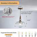 CVKASH Vintage Glass Pendant Light Fixture Brass Modern Adjustable Chandelier Farmhouse Hanging Light for Hallway Porch Kitchen Bedroom Coffee Shop Dining Room Island Gold, 9.64"L x 4.71"W x 8.26"H
