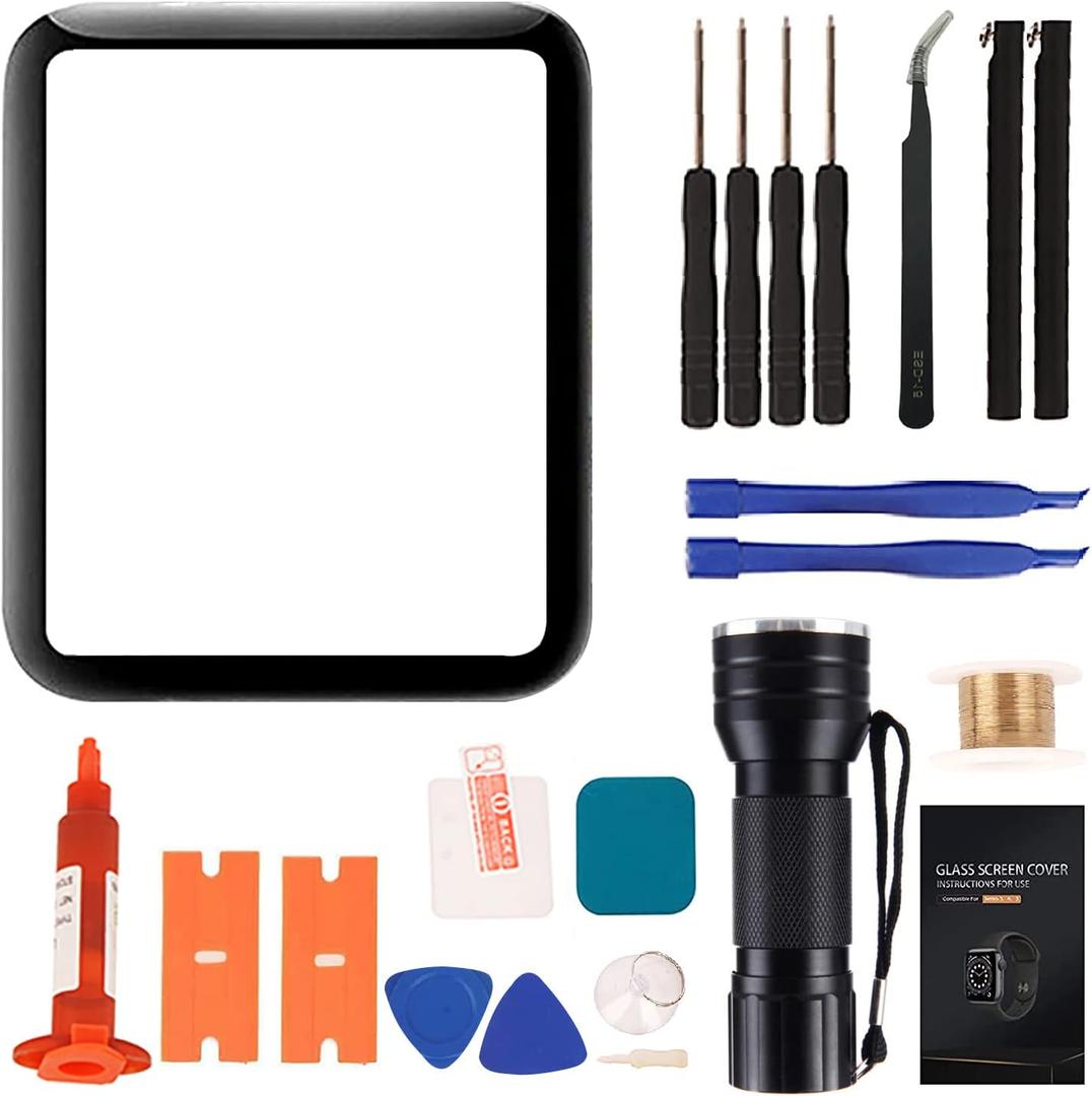 Watch Series 6 Front Glass Replacement Kit - Compatible with Apple Watch Series 6 44mm Watch Screen Repair Kit with Instructions and Tools (No LCD Screen and Touch Digitizer) (Series 6 44mm)