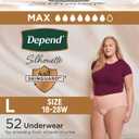 Depend Silhouette Adult Diapers, Incontinence & Postpartum Bladder Leak Underwear for Women, Maximum Absorbency, Large, Pink, 52 Count (2 Packs of 26)