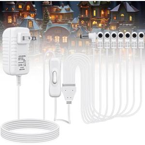 8 Output Heads White Power Adapter with Switch AC/DC 4.5V Adapter Compatible with Lemax Lighted Accessory 94566 94563 94564 94565 74227 74706 Christmas Micro Lighting Building Decoration