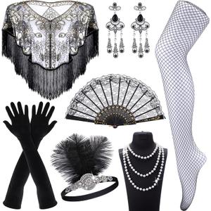 7 Pcs 1920s Flapper Accessories Set for Women Flapper Roaring 20s Costume for Halloween Vintage Wedding Party