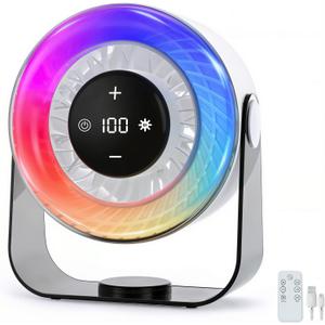 Desk Fan for Bedroom,Quiet Rechargeable Colored LED Light Table Fan | 100 Speed Digital Display USB Rechargeable Desktop Fan,Light up Personal Fans For Home Office Camping Traveling Make Up,White