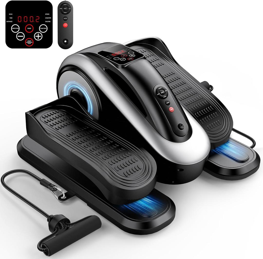 Under Desk Elliptical Machine for Seniors, Large Size Electric Leg Exerciser with 12 Adjustable Speeds & 12 Modes, Remote Control, Elastic Rope, Manual & Auto Mode for Home Office Use