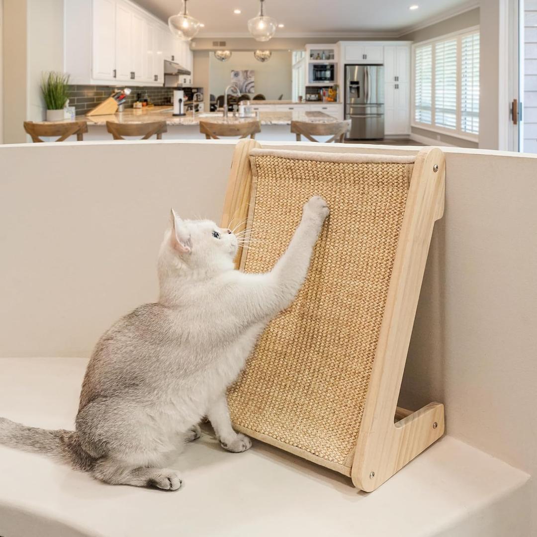 PETKARAY Cat Scratcher, Sisal Scratching Ramp, L Shape Scratch Pad for Indoor Cats, Kitten Wall Furniture Protector Small