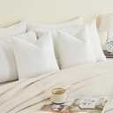 Throw Pillow Covers Set of 2 18x18 Inch Linen Check Decorative Pillow Covers, Neutral White Soft Vintage Pillowcases for Couch Sofa Bed Living Room, Farmhouse Home Boho Decor