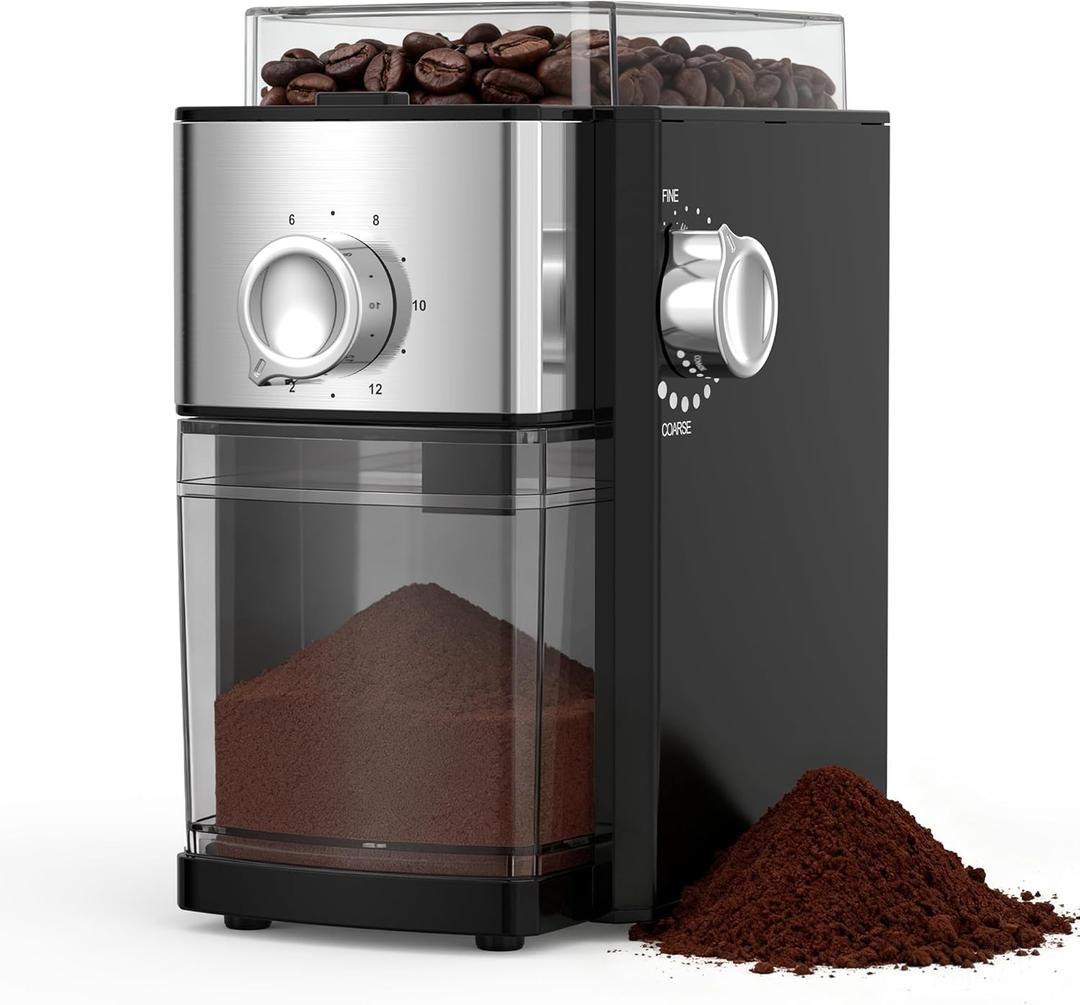 Electric Coffee Grinder, Conical Burr Grinder with 17 Precise Settings, 10oz Capacity, Quiet Operation, Automatic Shut-Off for Espresso, French Press, Cold Brew & Drip Coffee (Black)