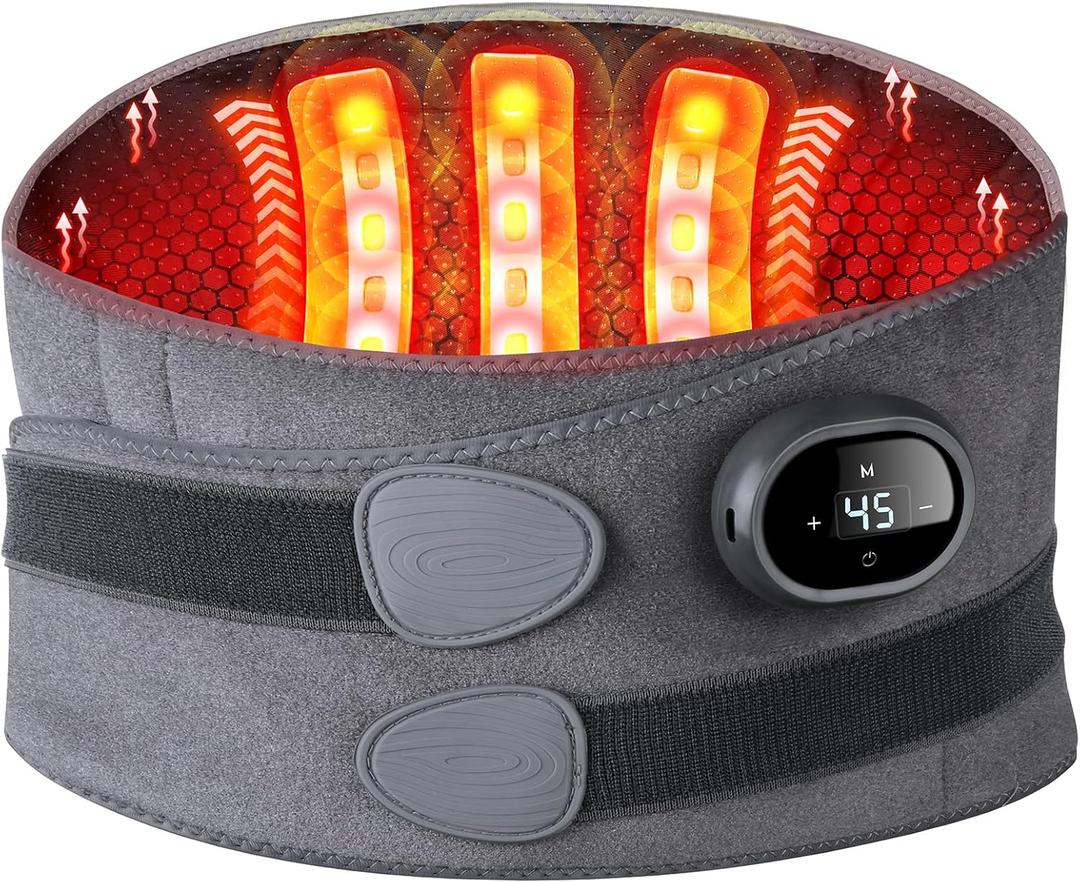 Cordless Heating Pad for Back Pain Relief, Heated Back Belt Abdomen Warmer Lumbar Support, Lumbar Massaager with Heat (Gray)