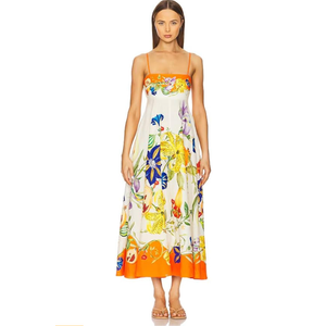 Women's Summer Floral Boho Dress High Waist Spaghetti Strap Sleeveless Backless Maxi Dresses for Vacation Beach, Size Small 