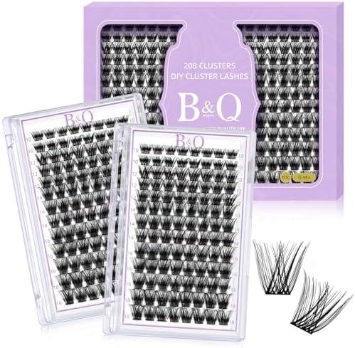 B&Qaugen Lash Clusters 208 PCS Cluster Lashes Individual Lashes B10 Eyelash Extensions 10-18mm DIY Lash Extensions D Curl Volume Wispy Soft Comfortable Band False Lashes (D-10-18MIX,B10)