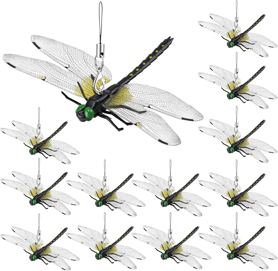 12Pcs Dragonfly Clip, 3D Outdoor Dragonfly Decor Clip, Dragonfly Bug Repellent for Garden Decor and Hat, Outdoor Decoration Yard Ornaments