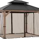 Sunjoy Replacement Mosquito Netting Panels,Waterproof 4-Panels Screen Walls for 10 x 12 ft Gazebo, Patio & Backyard Protection, Brown