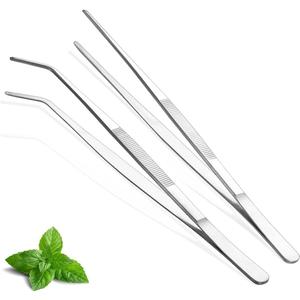 Berglander Kitchen Tweezers Tongs 2pcs, 12" Extra-Long Stainless Steel Metal Heavy Duty Cooking Tweezers for Chef, Serving Food, Grill, Culinary, Pasta, Salad, BBQ