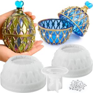 Actvty Jar Resin Mold, Jar Silicone Molds with Lid, Large Resin Jar Mold with 100 Pieces Rhinestones for DIY Trinket Storage, Jewelry Container, Candle Jars, Craft Gifts