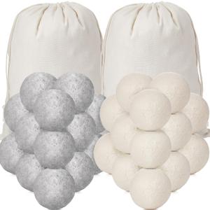 Roowest 56 Pieces Wool Dryer Balls Set 54 Reusable Wool Balls with 2 Muslin Bags Wool Laundry Balls Fabric Softener Ball Anti Wrinkle Anti Static Saving Energy and Time