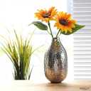 Hosley Silver Vase for Decor 8.75" Hammered Metal Flower Vase, Modern Tabletop Centerpiece Vases for Living Room Decor, Dining Table, Weddings, Faux Dried Floral Decorative Vases