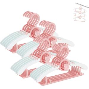 HGYZE Baby Hangers for Closet, Non-Slip 11"-14" Adjustable Infant Clothes Hanger for Nursery, 0-18yrs Plastic Kid Hanger Clothing Organizer, Children Pink Plastic Rack for Newborn Toddler Coat, 20pcs