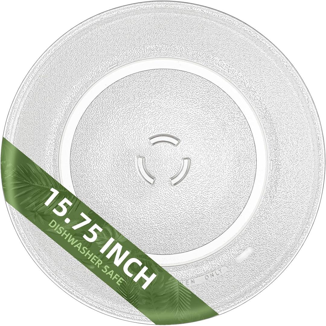 15.75" Microwave Turntable Plate Compatible with Kitchen Aid 461967721091 8205676 4375405, 15 3/4 inch Replacement Microwave Glass Plate for Whirlpool W11373838 W10832238 W11340343 (15.75" Ring Shape Hole)