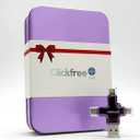 Clickfree Pro 128GB 4-in-1 Photo & Video Backup USB Flash Drive for iPhone, Android, iPad & Mac with Matching Metal Travel Tin (Purple) - with Custom Museum Quality Poster