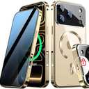 SIYUKBM [Full Camera Protection& Mechanical Lock] Magnetic Privacy Case for iPhone 17 Pro [Compatible with MagSafe] [CD Metal Ring] Full Body Shockproof Metal Bumper, 9H Anti Peeping Glass Cover-Gold