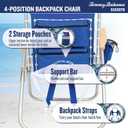 Tommy Bahama Hi-Boy 17" Seat Height 4-Position Lace-Up Suspension Folding Beach Backpack Chair, Blue