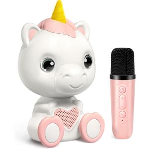 Mini Karaoke Machine for Kids Age 3-5, Unicorn Kids Portable Karaoke Machine with Wireless Microphone for Toddler Girls Singing Microphone Unicorn Toys Birthday Gift for Age 4-6 Pink