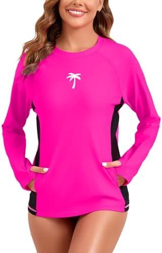 Halcurt Women's Long Sleeve Swim Shirt UPF 50+ Rash Guard Top XL