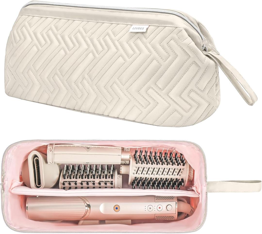 Leudes Hair Tools Travel Bag for Shark Flexstyle Carrying Case Portable Shark Hair Air Wrap Dryer Case Waterproof Dustproof Flat Curling Iron Travel Organizer (Beige) (467.17 cubic inches)