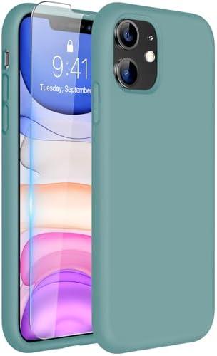 Miracase Designed for iPhone 11 Phone Case, with Screen Protector, Liquid Silicone Gel Rubber Full Body Drop Protection Shockproof Cover Phone Case for iPhone 11 6.1 inch, Midnight Green