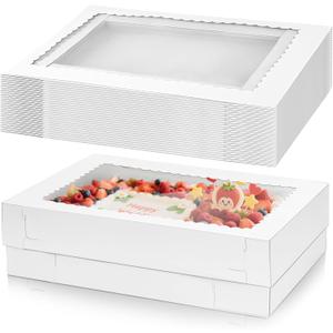 20 Pieces 14x10x4 Inch Cake Boxes, White Rectangle Quarter Sheet Bakery Boxes with Window, Large Paperboard Container for Donuts Cookies Baking Cake Pastry Pie Packaging