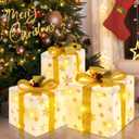 Set of 3 Christmas Lighted Gift Boxes, Plush Pre-lit 70 LED Light Up Present Boxes with Gold Snowflake, Battery Operated Christmas Decorations for Indoor Home, Housen Solutions