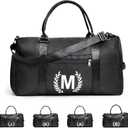 Gym Bag for Women & Men, Travel Duffle Bag with Wet Pocket & Shoes Compartment, Personalized Present for Men& women Teenager Girls Initial Birthday Gifts for Mom Dad Friends (Jet Black)